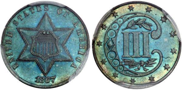 3 Cent Estados Unidos de América (1776 - ) Cobre/Plata 
