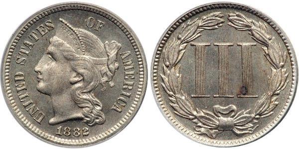 3 Cent Estados Unidos de América (1776 - ) Níquel/Cobre 