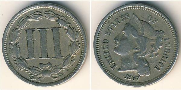 3 Cent Estados Unidos de América (1776 - ) Níquel/Cobre 