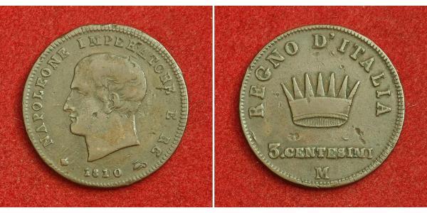 3 Centesimo Kingdom of Italy (Napoleonic) (1805–1814) Copper Napoleon (1769 - 1821)