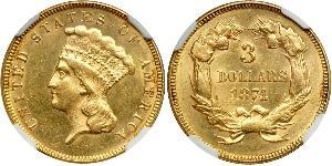 3 Dólar Estados Unidos de América (1776 - ) Oro 