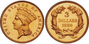 3 Dólar Estados Unidos de América (1776 - ) Oro 