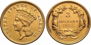 3 Dólar Estados Unidos de América (1776 - ) Oro 