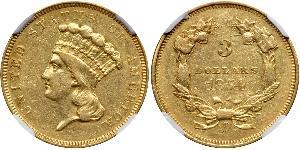 3 Dólar Estados Unidos de América (1776 - ) Oro 