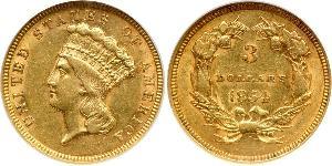 3 Dólar Estados Unidos de América (1776 - ) Oro 