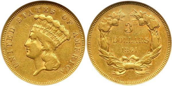 3 Dólar Estados Unidos de América (1776 - ) Oro 