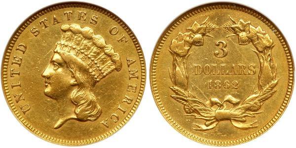 3 Dólar Estados Unidos de América (1776 - ) Oro 