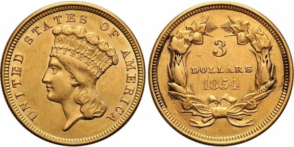 3 Dólar Estados Unidos de América (1776 - ) Oro 