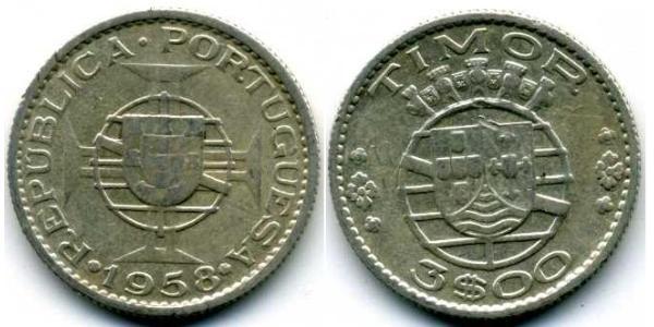 3 Escudo Portogallo / Timor Est (1702 - 1975) Argento 