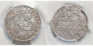 3 Grosh Poland Silver Stephen Báthory (1533-1586)
