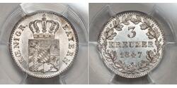 3 Kreuzer Royaume de Bavière (1806 - 1918) Argent 