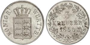 3 Kreuzer Royaume de Wurtemberg (1806-1918) Argent 