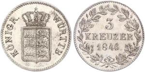 3 Kreuzer Royaume de Wurtemberg (1806-1918) Argent 