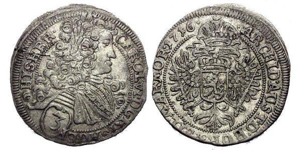 3 Kreuzer Boemia Argento Carlo VI del Sacro Romano Impero (1685-1740)