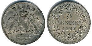 3 Kreuzer Grand Duchy of Baden (1806-1918) Argento Federico I di Baden (1826 - 1907)