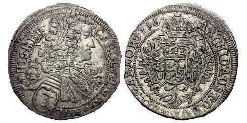 3 Kreuzer Bohemia Plata Carlos VI, Emperador del Sacro Imperio Romano (1685-1740)