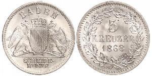 3 Kreuzer Gran Ducado de Baden (1806-1918) Plata Federico I de Baden (1826 - 1907)