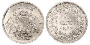 3 Kreuzer Gran Ducado de Baden (1806-1918) Plata Federico I de Baden (1826 - 1907)