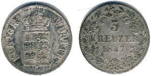 3 Kreuzer Reino de Wurtemberg (1806-1918) Plata 