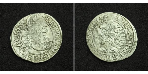 3 Kreuzer Sacro Imperio Romano (962-1806) Plata Leopoldo I de Habsburgo(1640-1705)