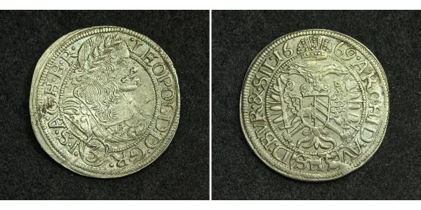 3 Kreuzer Sacro Imperio Romano (962-1806) Plata Leopoldo I de Habsburgo(1640-1705)