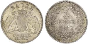 3 Kreuzer Grand Duchy of Baden (1806-1918) Silber Friedrich I. (Baden, Großherzog) (1826 - 1907)