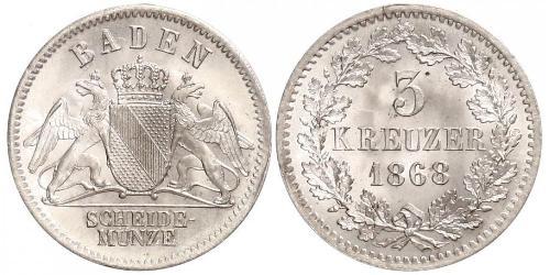 3 Kreuzer Grand Duchy of Baden (1806-1918) Silber Friedrich I. (Baden, Großherzog) (1826 - 1907)