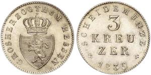 3 Kreuzer Großherzogtum Hessen (1806 - 1918) Silber 
