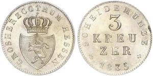 3 Kreuzer Großherzogtum Hessen (1806 - 1918) Silber 