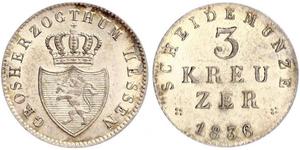 3 Kreuzer Großherzogtum Hessen (1806 - 1918) Silber 