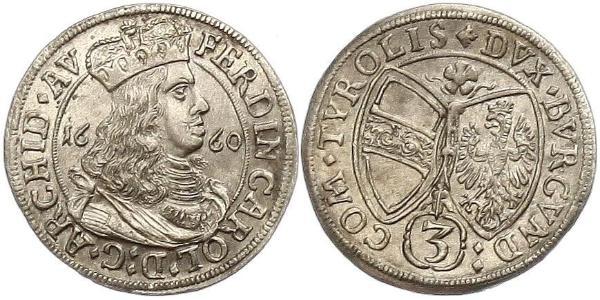 3 Kreuzer Österreich Silber Ferdinand Karl (Österreich-Tirol)