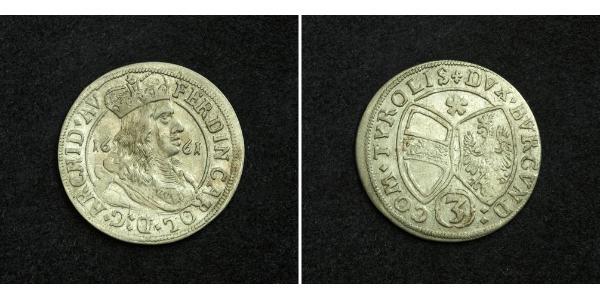 3 Kreuzer Österreich Silber Ferdinand Karl (Österreich-Tirol)