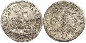 3 Kreuzer Austria  Silver Ferdinand Charles, Archduke of Austria