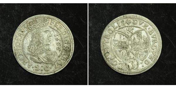 3 Kreuzer Austria  Silver Ferdinand Charles, Archduke of Austria