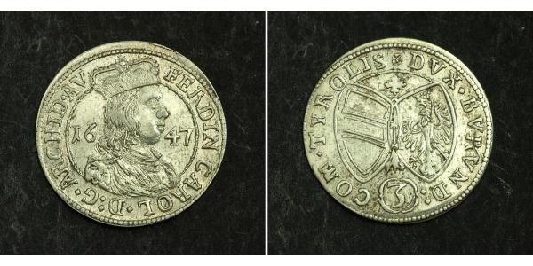 3 Kreuzer Austria  Silver Ferdinand Charles, Archduke of Austria