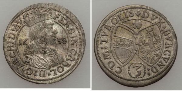 3 Kreuzer Austria  Silver Ferdinand Charles, Archduke of Austria