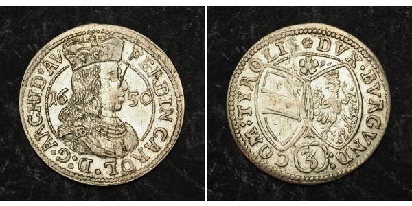 3 Kreuzer Austria  Silver Ferdinand Charles, Archduke of Austria