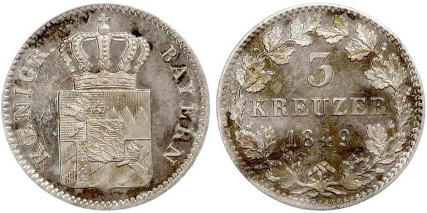 3 Kreuzer Bavaria Silver Maximilian II of Bavaria (1811 - 1864)