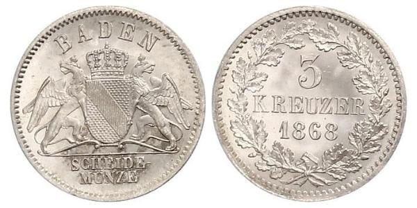 3 Kreuzer Grand Duchy of Baden (1806-1918) Silver Frederick I, Grand Duke of Baden (1826 - 1907)