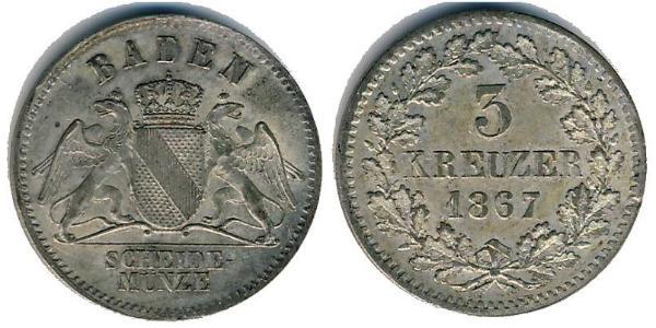3 Kreuzer Grand Duchy of Baden (1806-1918) Silver Frederick I, Grand Duke of Baden (1826 - 1907)