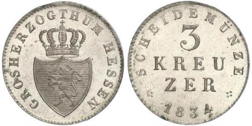 3 Kreuzer Grand Duchy of Hesse (1806 - 1918) Silver 