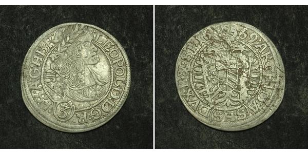 3 Kreuzer Holy Roman Empire (962-1806) Silver Leopold I, Holy Roman Emperor (1640-1705)