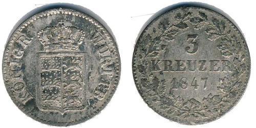 3 Kreuzer Kingdom of Württemberg (1806-1918) Silver 