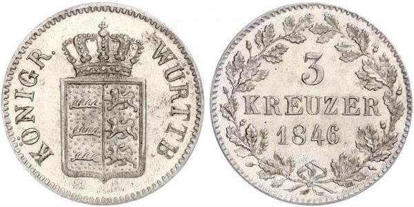 3 Kreuzer Kingdom of Württemberg (1806-1918) 銀 