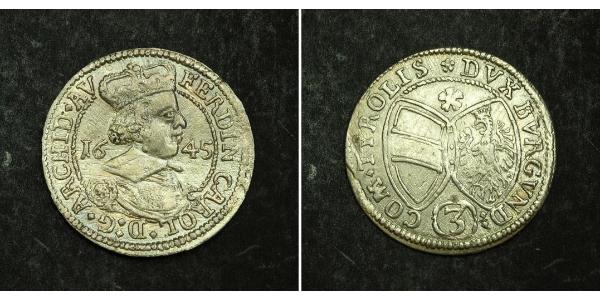 3 Kreuzer 奥地利历史 (1156 - 1806) 銀 Ferdinand Charles, Archduke of Austria