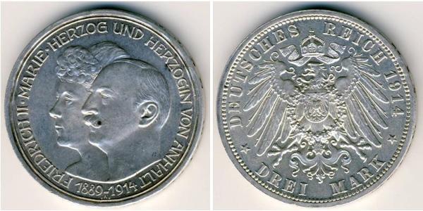 3 Mark Anhalt-Dessau (1603 -1863) Argent Frédéric II d