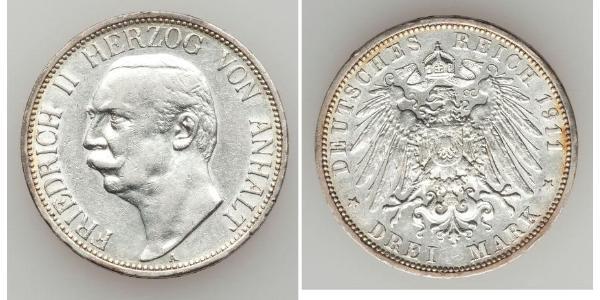 3 Mark Anhalt-Dessau (1603 -1863) Argent Frédéric II d