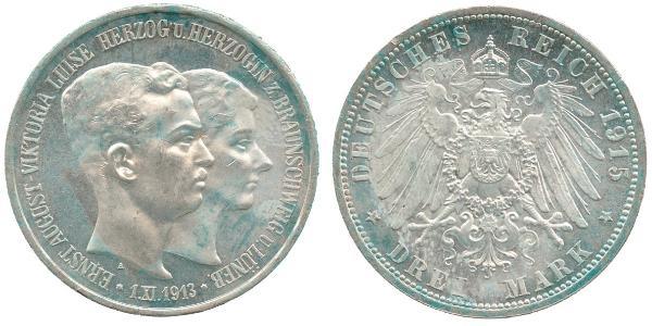 3 Mark Duché de Brunswick (1815 - 1918) Argent Ernest-Auguste III de Hanovre (1887 - 1953)
