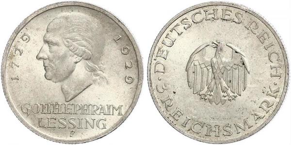 3 Mark Empire allemand (1871-1918) Argent Gotthold Ephraim Lessing