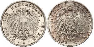 3 Mark Free City of Lübeck Argent 